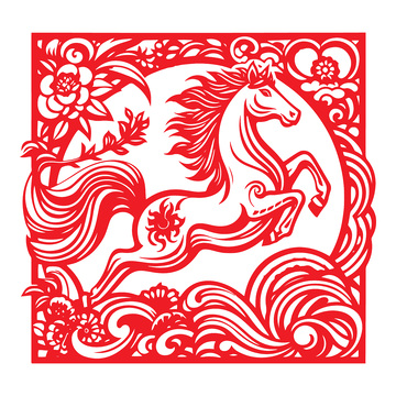 马年新年春节剪影窗花动物贴纸贴画贴花