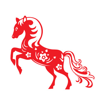 创意春节新年元旦喜庆马窗花剪纸贴画剪影