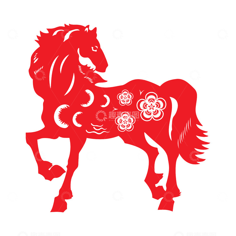 春节新年马年窗花剪纸动物剪影