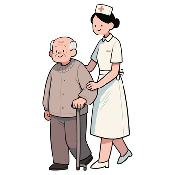 搀扶老人的护士手绘插画