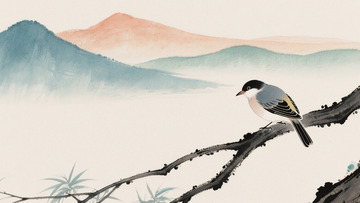 水墨风鸟儿在枝头