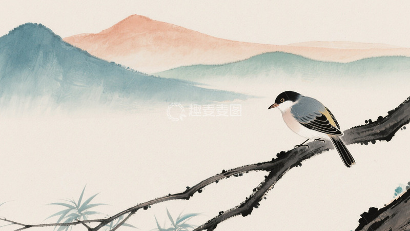 高清大图下载【趣麦麦图】水墨风鸟儿在枝头