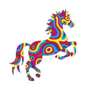 春节新年马年创意彩虹色块小马剪影动物