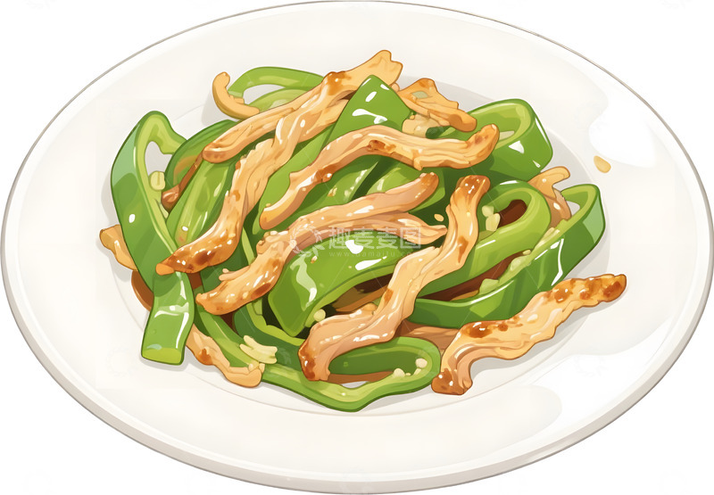 高清大图下载【趣麦麦图】青椒肉丝插画