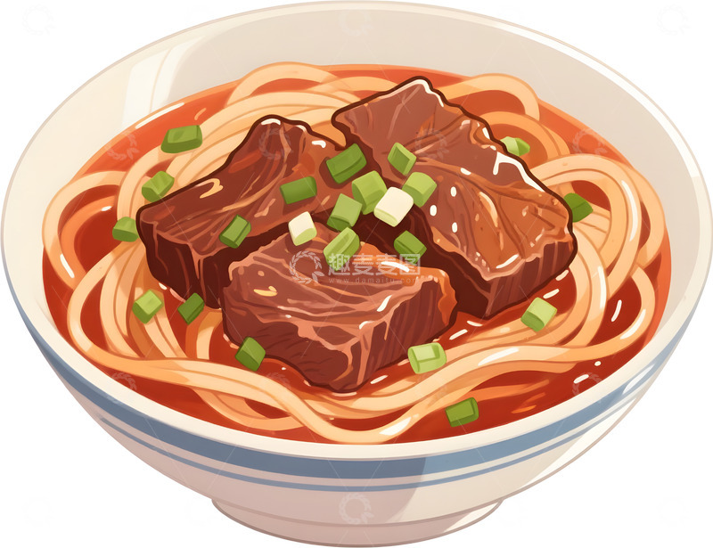 高清大图下载【趣麦麦图】红烧牛肉面插画