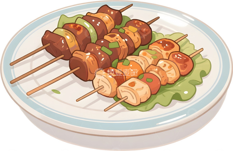 高清大图下载【趣麦麦图】烧烤串美食插画1