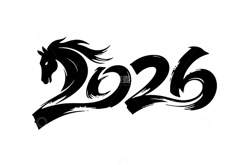 源文件下载【趣麦麦图】-春节新年元旦马年创意马首毛笔字体剪纸窗花