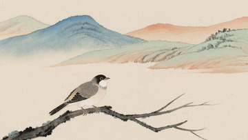 水墨风鸟儿在枝头123