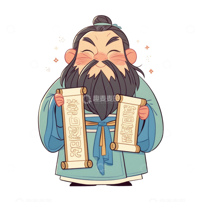 高清大图下载【趣麦麦图】拿着卷轴的古代诗人