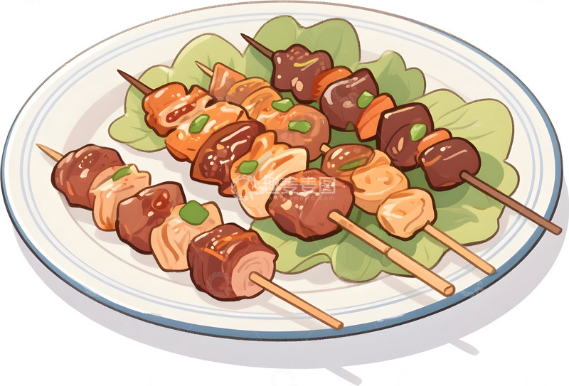 高清大图下载【趣麦麦图】烧烤串美食插画
