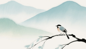 水墨风鸟儿在枝头1