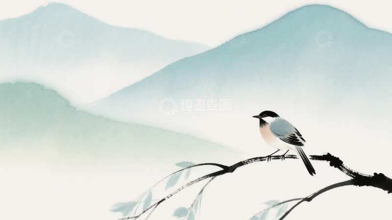 高清大图下载【趣麦麦图】水墨风鸟儿在枝头1