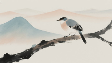 水墨风鸟儿在枝头12