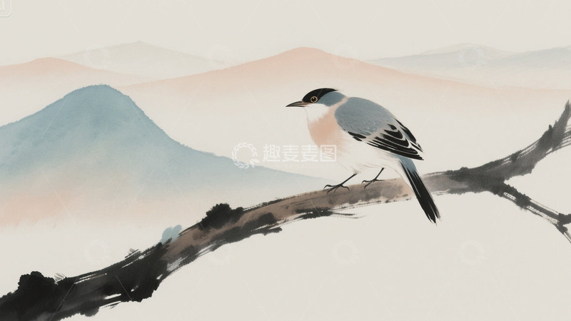 高清大图下载【趣麦麦图】水墨风鸟儿在枝头12