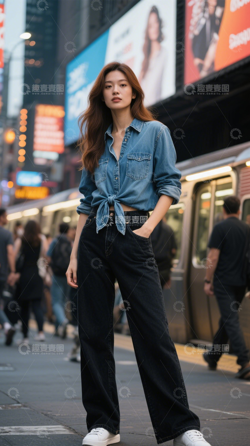 高清大图下载【趣麦麦图】牛仔衬衫潮流穿搭1