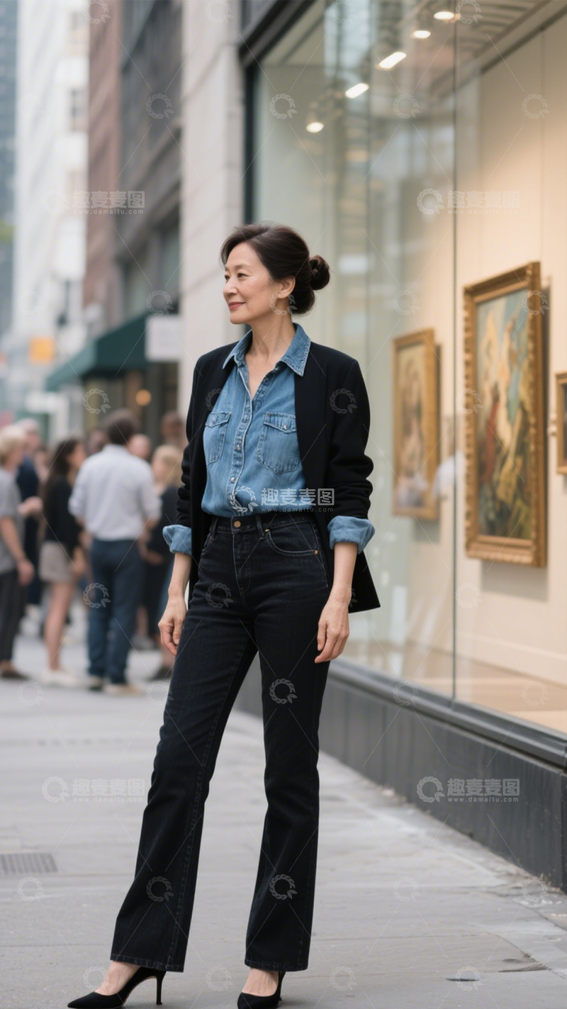 高清大图下载【趣麦麦图】牛仔衬衫潮流穿搭3