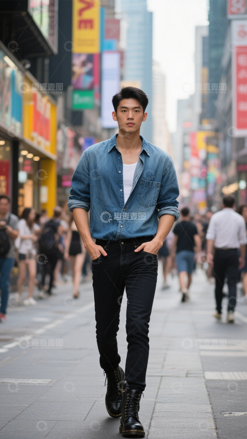 高清大图下载【趣麦麦图】牛仔衬衫潮流穿搭