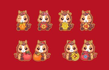 可爱小马卡通矢量描边插画