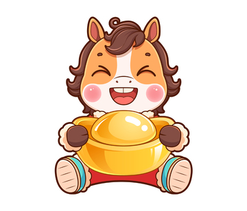 马年手拿元宝卡通矢量插画