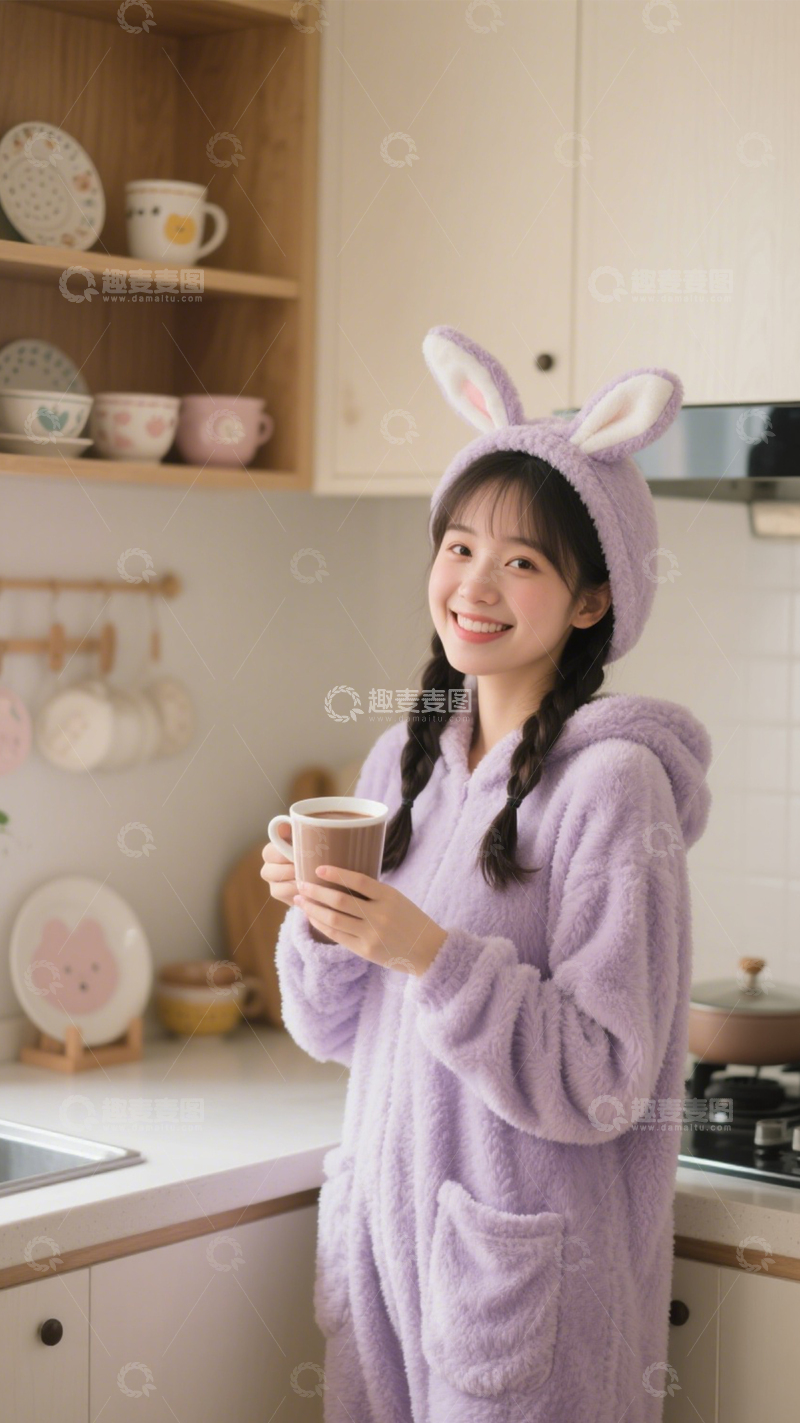 高清大图下载【趣麦麦图】兔耳睡衣温馨穿搭