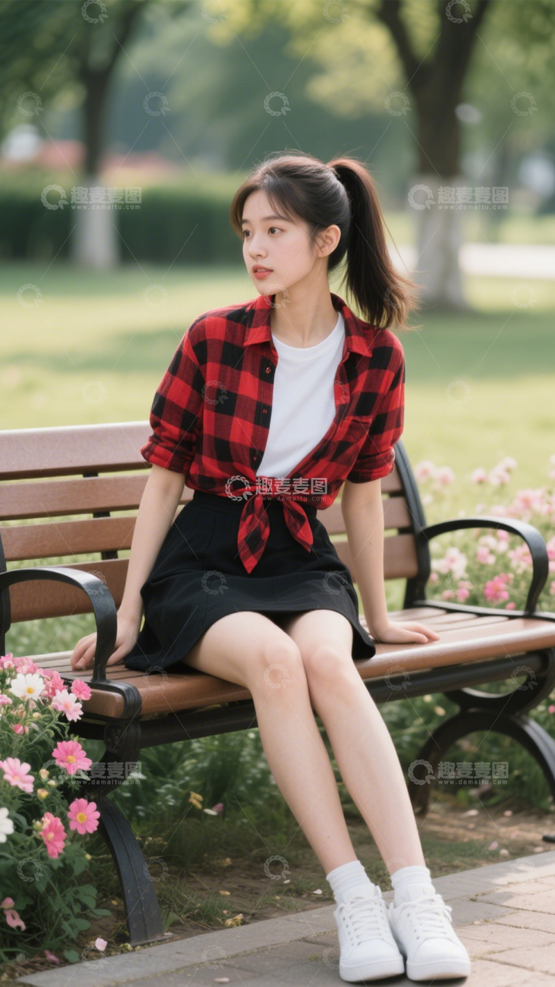 高清大图下载【趣麦麦图】格纹衬衫活力穿搭