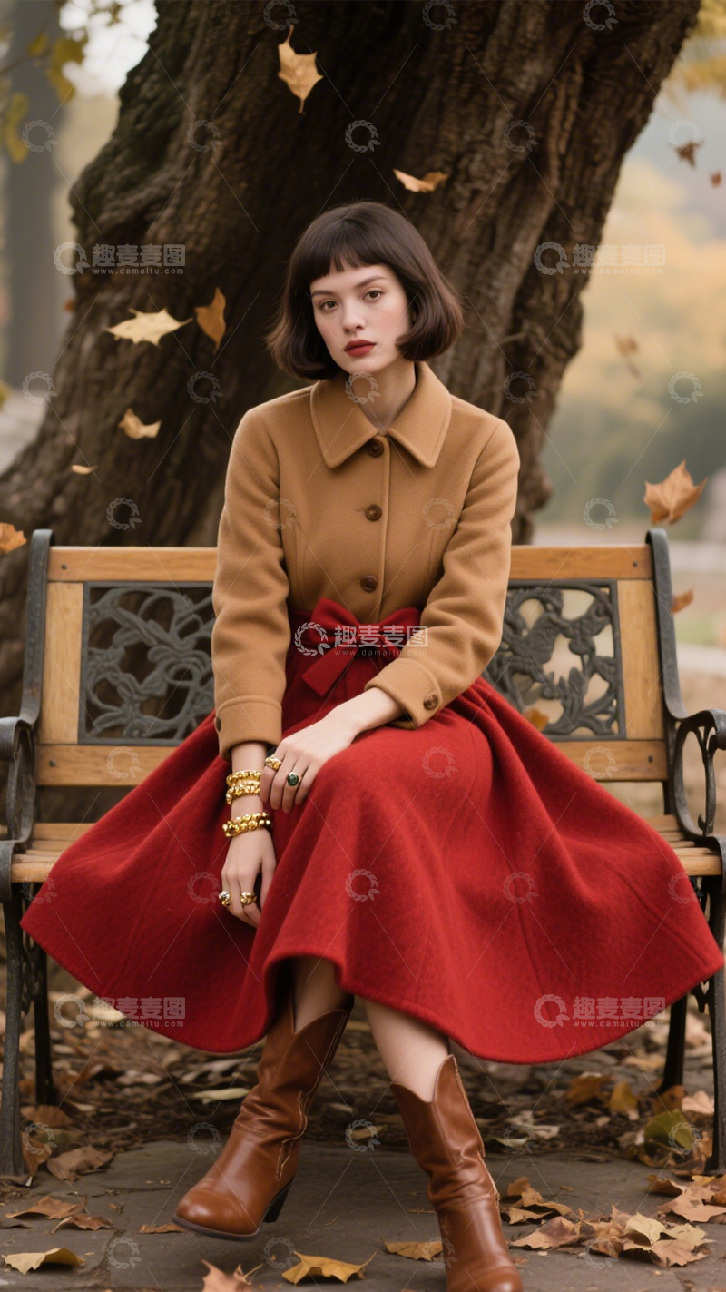 高清大图下载【趣麦麦图】红裙赫本风穿搭2