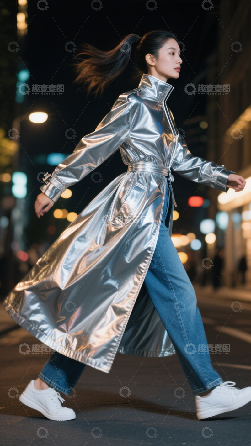高清大图下载【趣麦麦图】银色外套时尚穿搭1