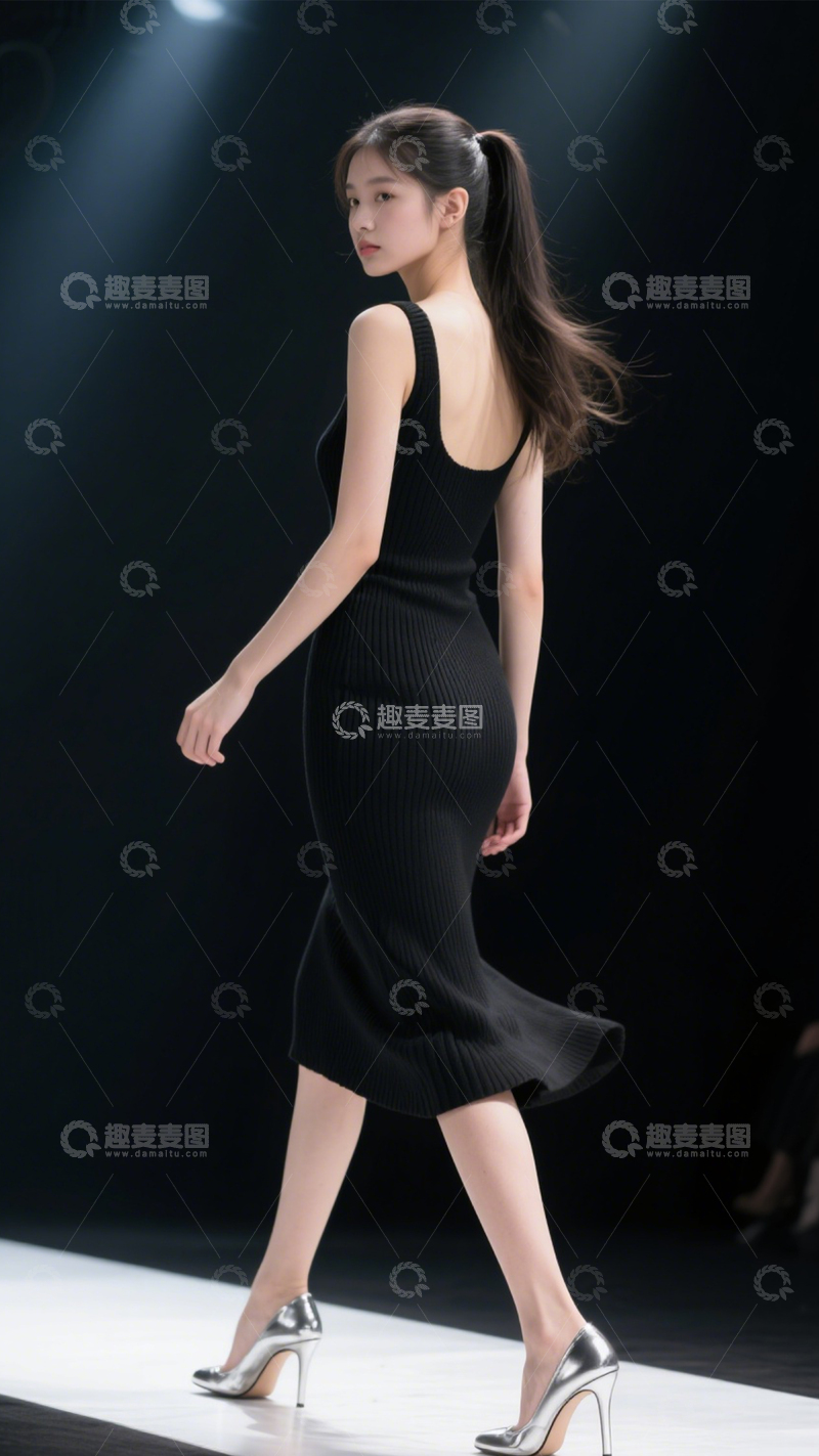 高清大图下载【趣麦麦图】黑色针织裙时尚穿搭3