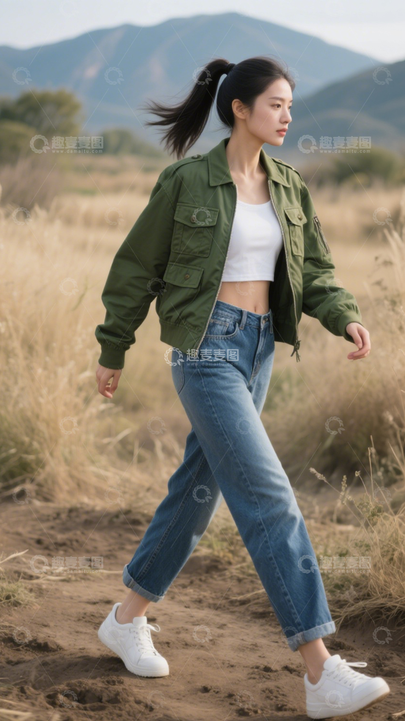 高清大图下载【趣麦麦图】军绿外套户外穿搭