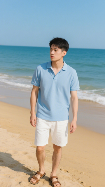 浅蓝Polo衫简约穿搭