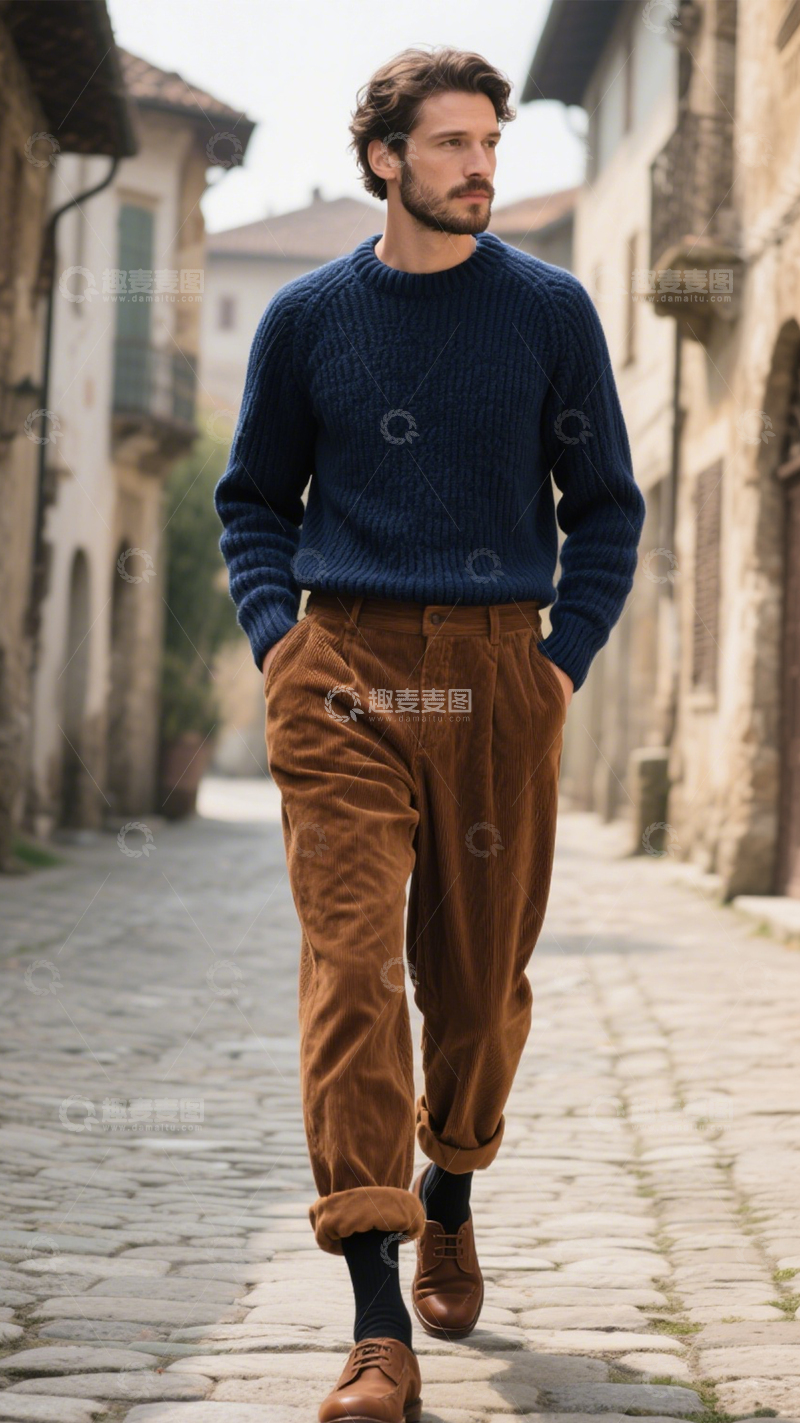 高清大图下载【趣麦麦图】灯芯绒裤复古穿搭2