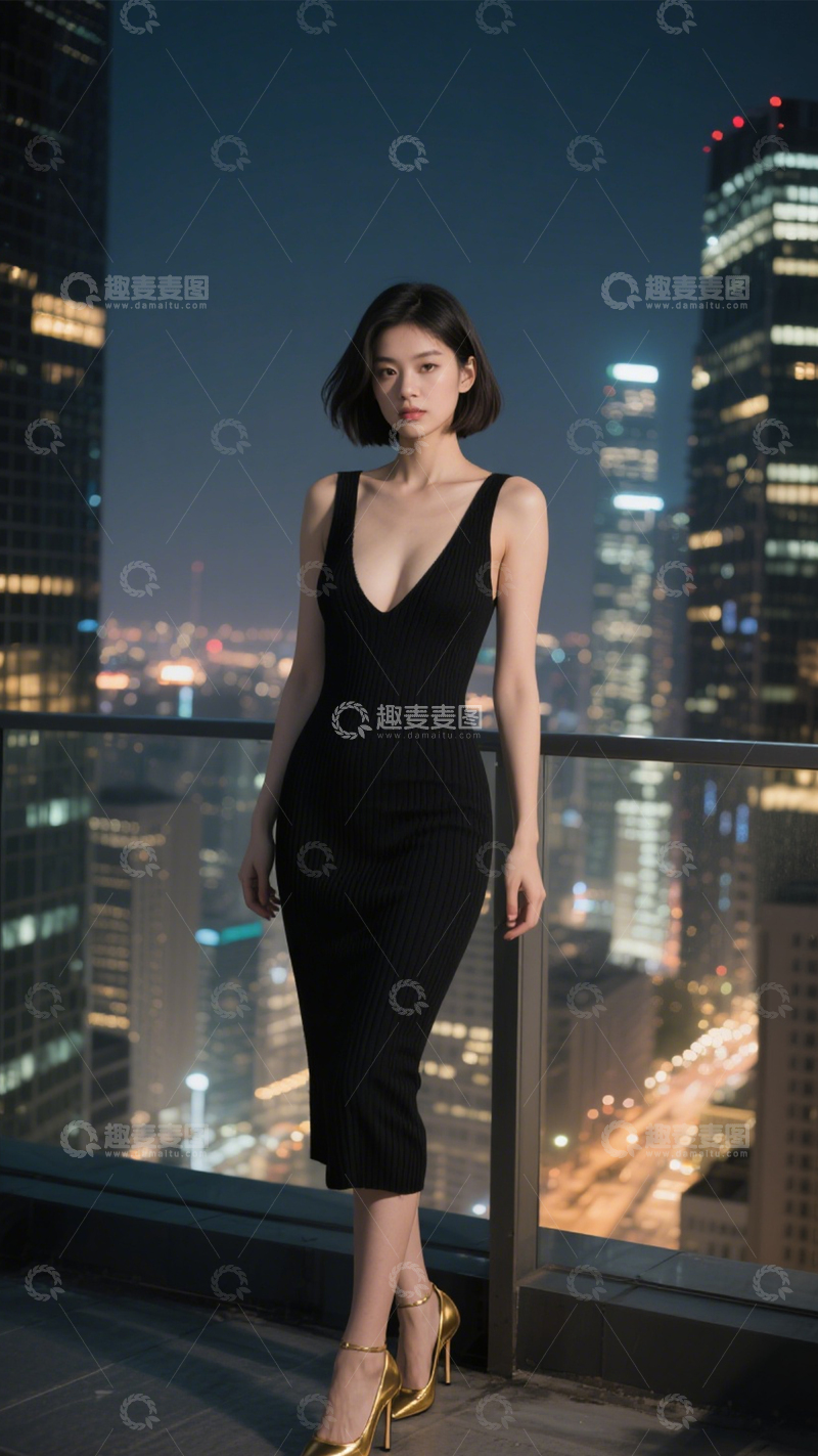 高清大图下载【趣麦麦图】黑色针织裙时尚穿搭