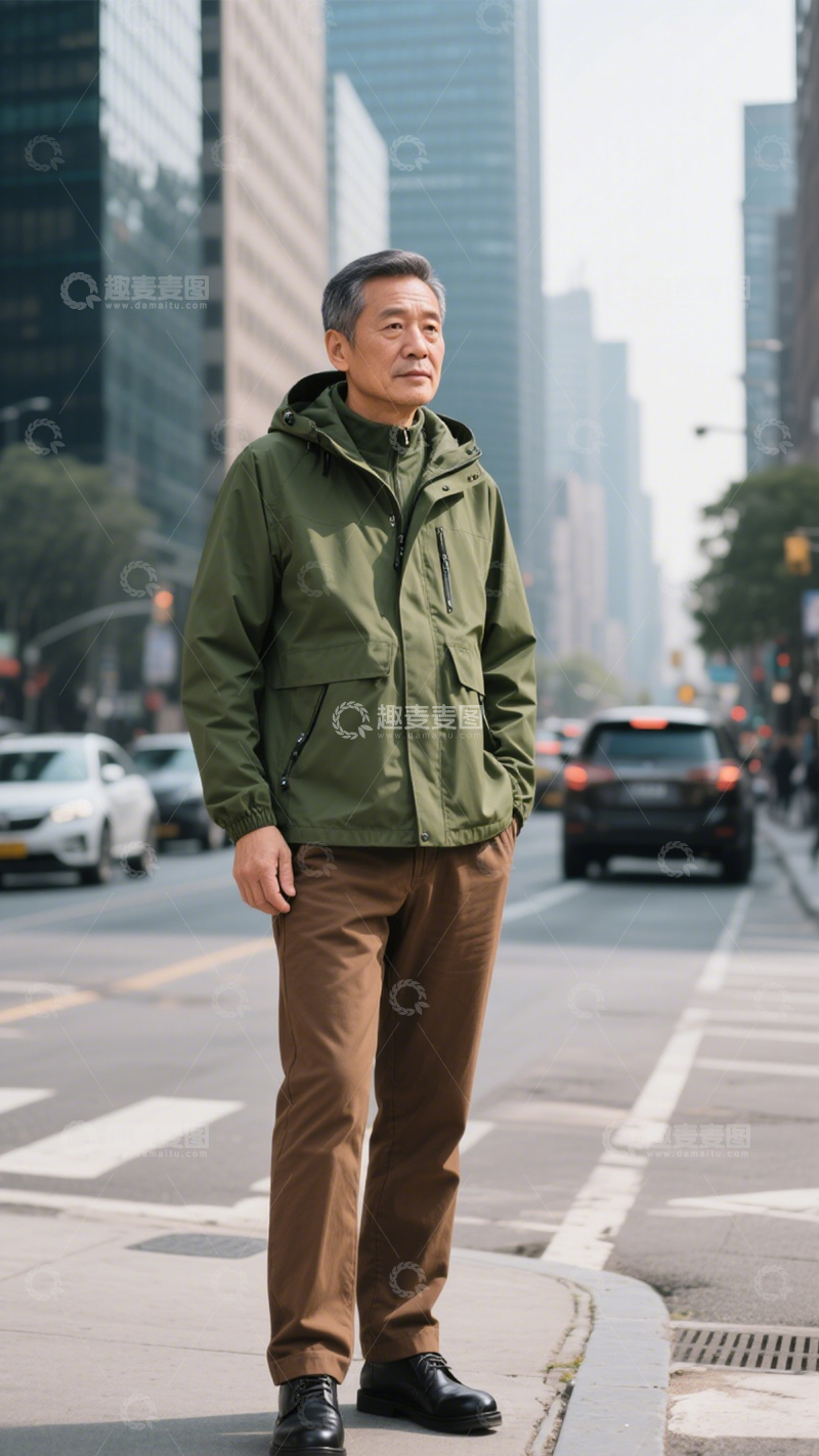 高清大图下载【趣麦麦图】-绿色外套户外穿搭2