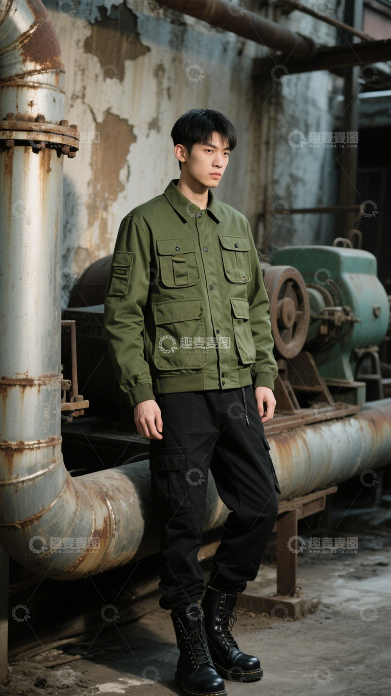 高清大图下载【趣麦麦图】军绿外套户外穿搭1