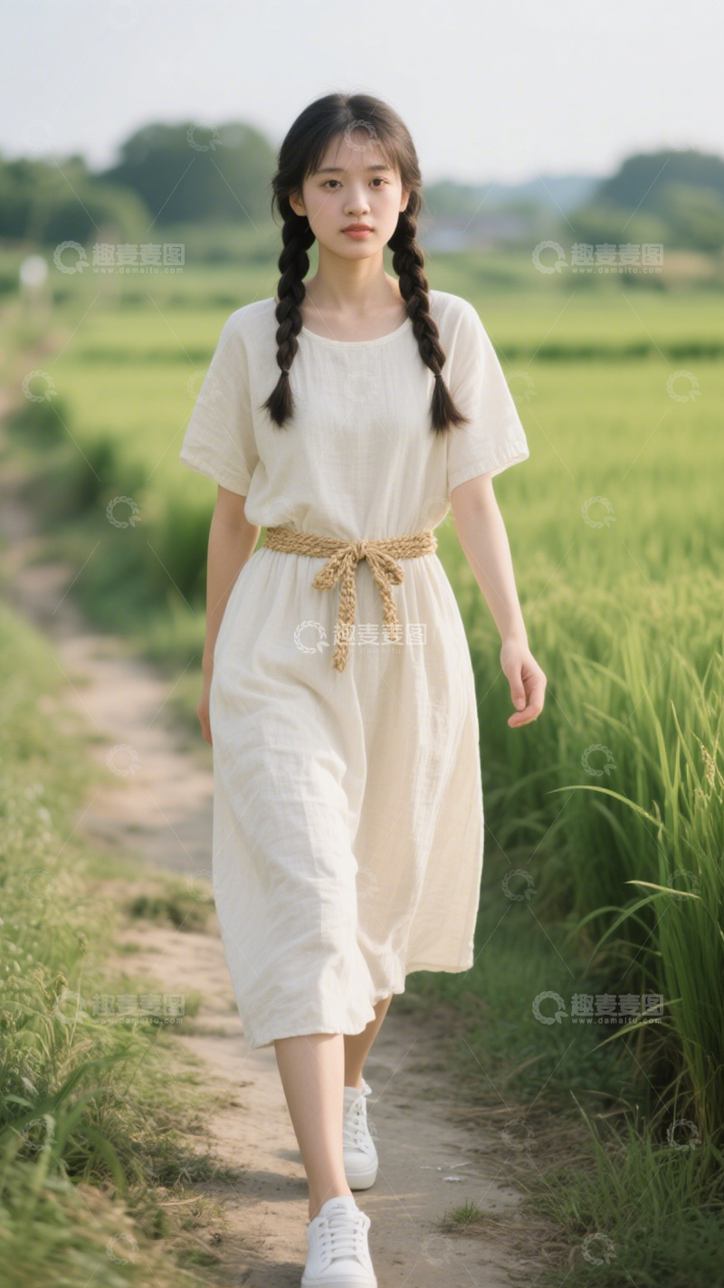 高清大图下载【趣麦麦图】亚麻裙文艺穿搭3