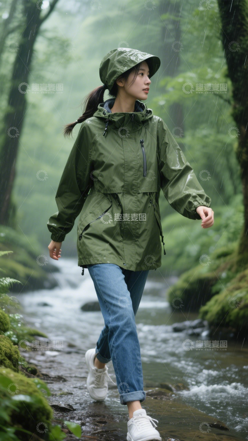 高清大图下载【趣麦麦图】-绿色外套户外穿搭1