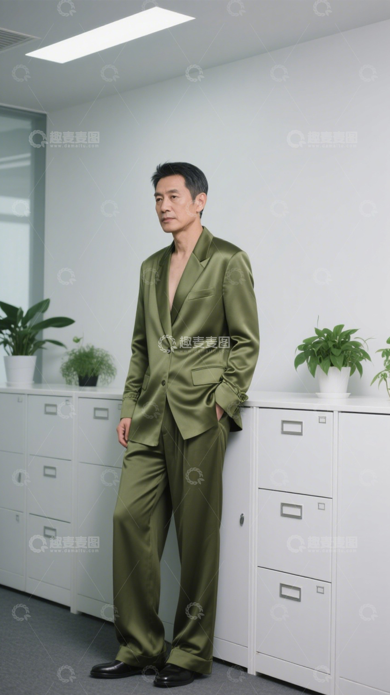 高清大图下载【趣麦麦图】绿西装职场穿搭