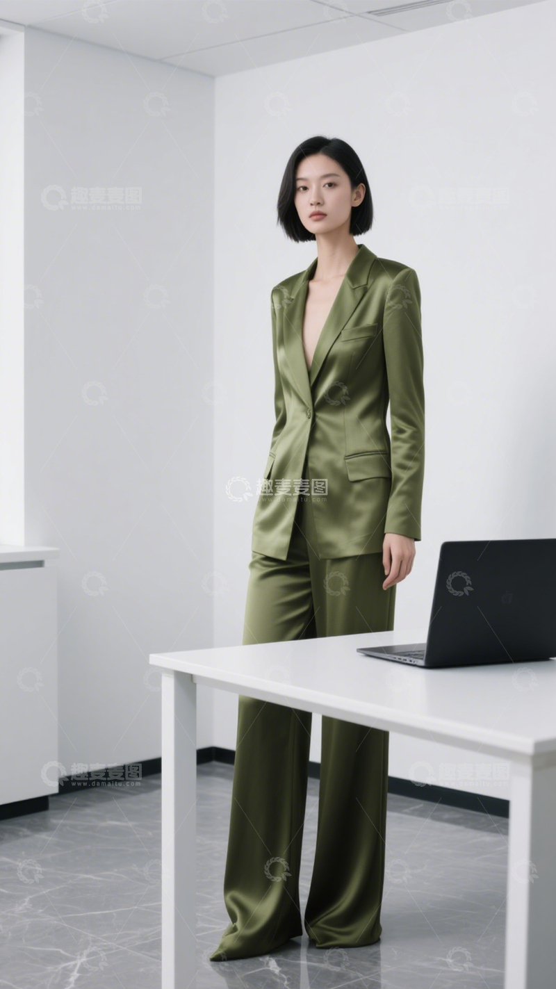高清大图下载【趣麦麦图】绿西装职场穿搭1