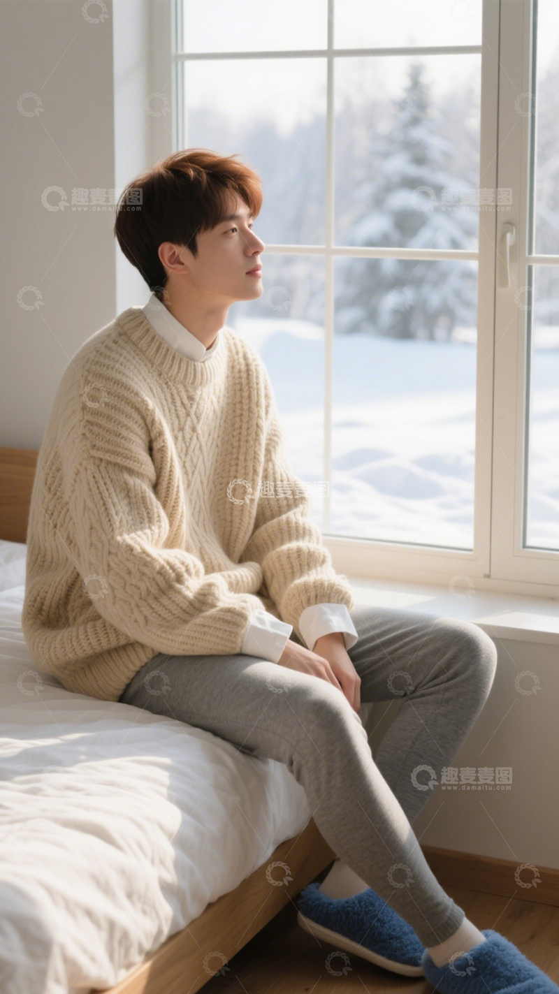 高清大图下载【趣麦麦图】米色毛衣居家搭