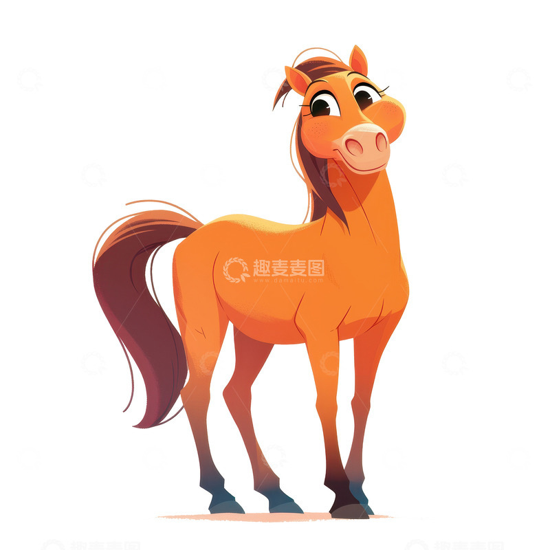 高清大图下载【趣麦麦图】卡通简约一匹棕色的马