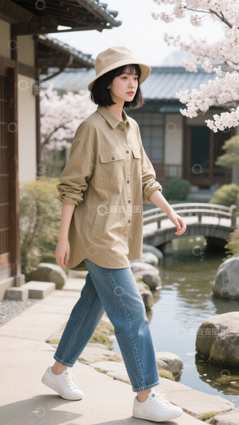 高清大图下载【趣麦麦图】卡其衬衫日系穿搭