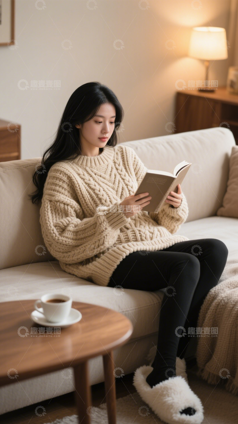 高清大图下载【趣麦麦图】米色毛衣居家搭3