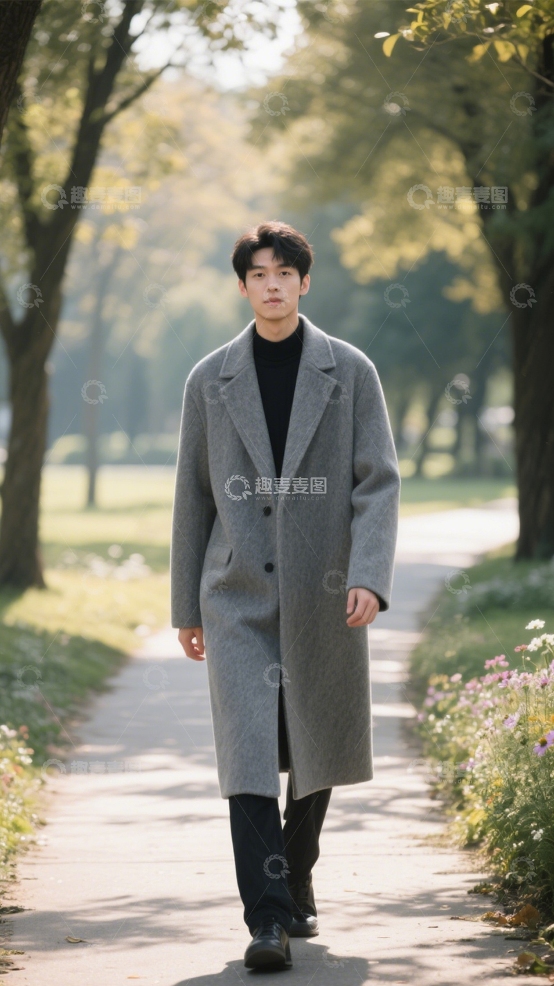 高清大图下载【趣麦麦图】灰大衣文艺风1