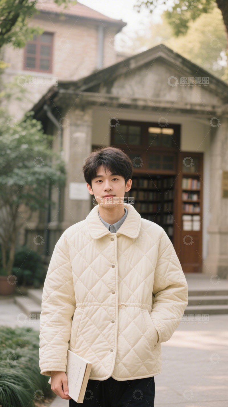 高清大图下载【趣麦麦图】菱格棉服学院风1