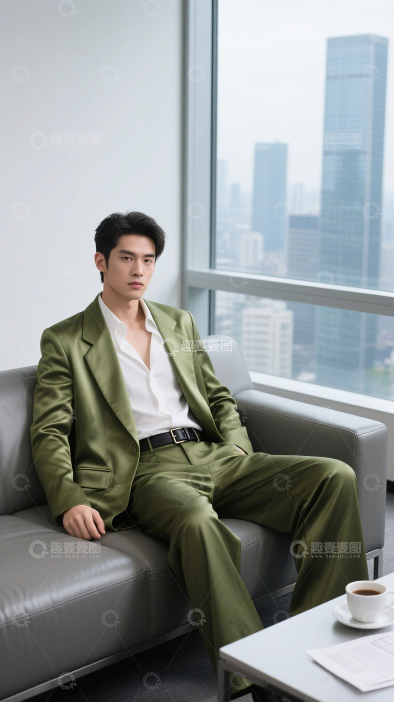 高清大图下载【趣麦麦图】绿西装职场穿搭2