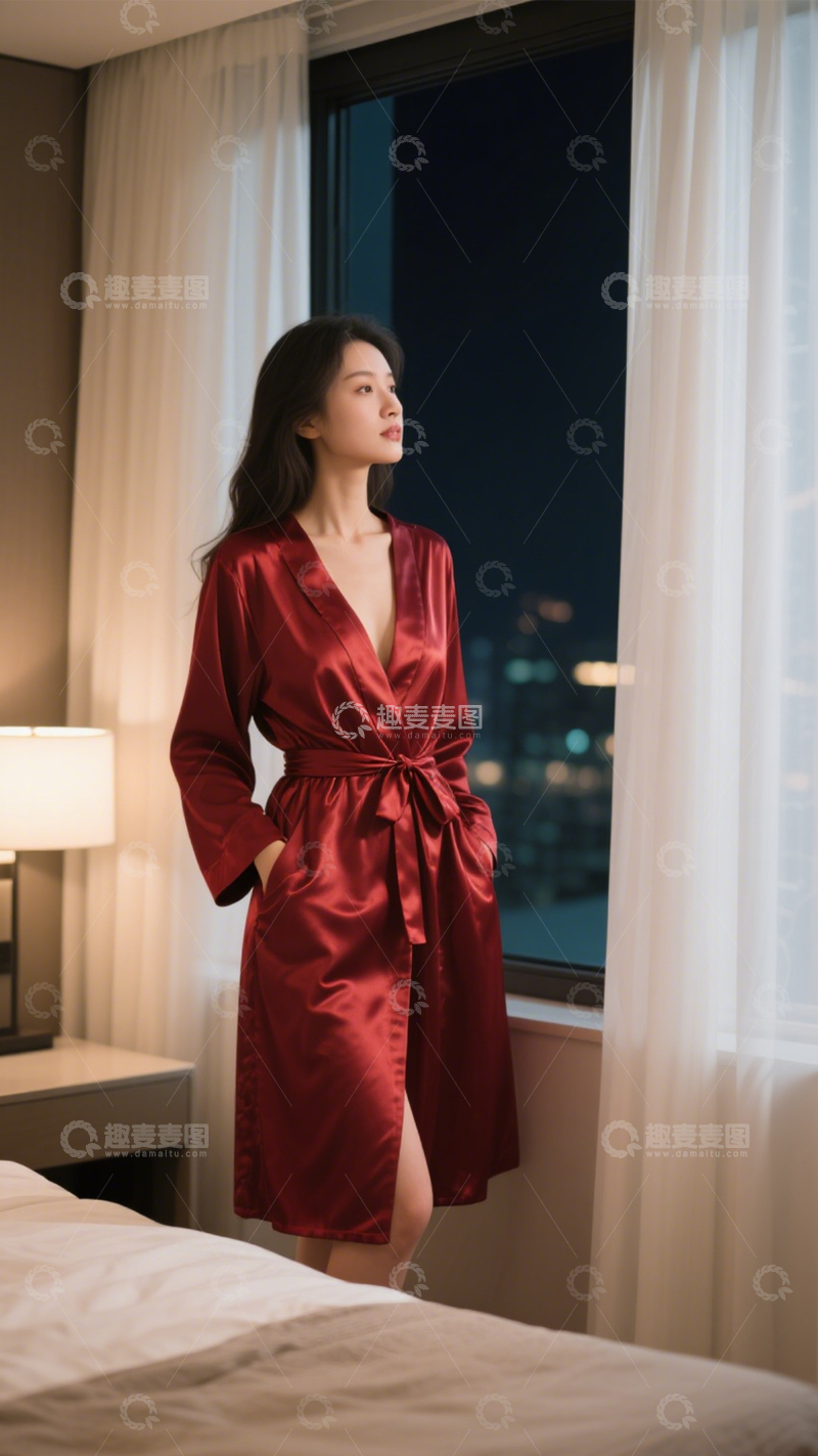 高清大图下载【趣麦麦图】缎面睡袍慵懒感2