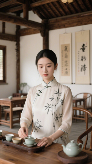 竹纹旗袍典雅搭3