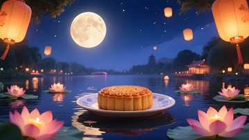 月饼映荷塘中秋月夜背景3