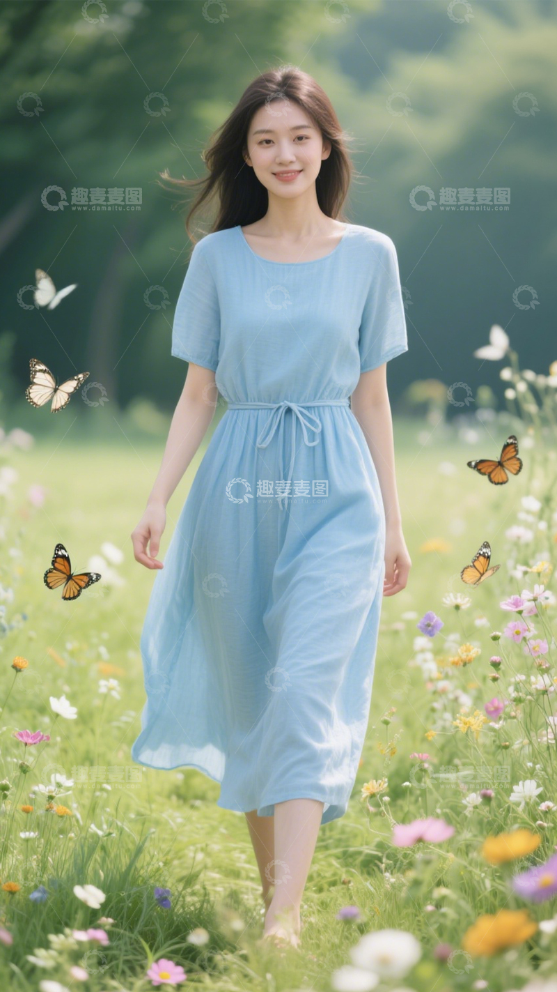 高清大图下载【趣麦麦图】浅蓝裙清新风