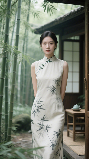 竹纹旗袍典雅搭1